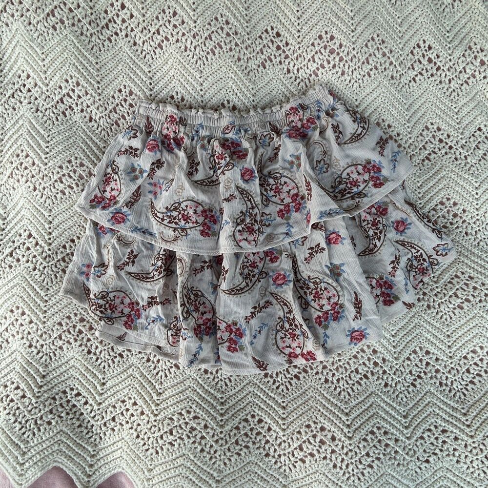 Francesca's Mi Ami Embroidered Skirt Small Boho Hippy Tiered Floral Festival